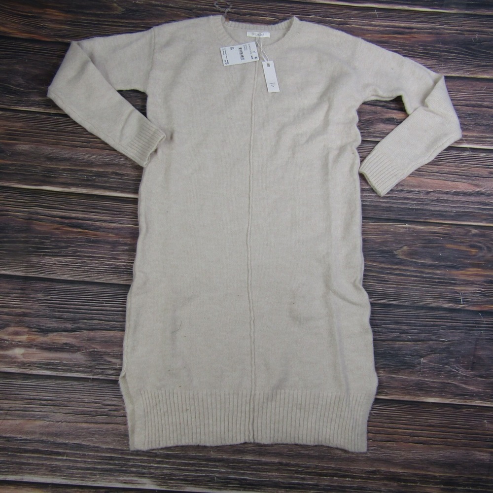 Stitch‎ Drop NEW Womens XS Ivory Cream Ribbed Sweater Dress Long Sleeve